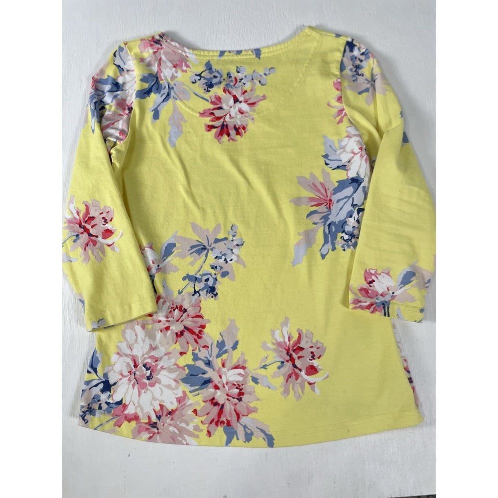 WOMENS JOULES 3/4 SLEEVE TOP BLOUSE YELLOW FLORAL PRINT US size 6 Thick Cotton - Picture 8 of 15